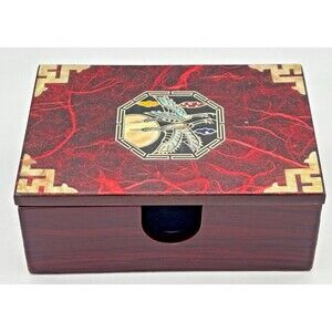 Vintage Wood Business Card Trinket Box Asian Inspire Geese Mother of Pearl Inlay